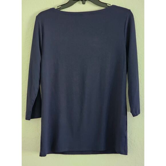 TOP-ANN TAYLOR-Basic-Rayon Spandex-Navy Blue-3/4 Length Sleeves--SIZE SMALL - Picture 2 of 13